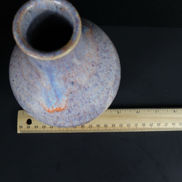 Art Pottery Blue Orange Drip Glaze Vibrant Vase Signed By Artist - Picture 14 of 14